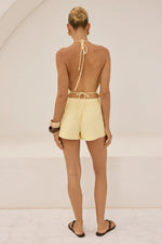 Load image into Gallery viewer, Corey Beaded Halter Cowl Top - Lemon/White Polka
