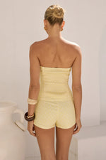 Load image into Gallery viewer, Rhiannon Strapless Shirred Back Top - Lemon/White Polka
