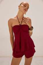 Load image into Gallery viewer, Drea Halter Ruched Top - Deep Red

