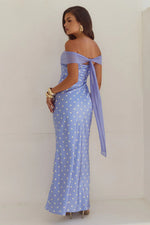 Load image into Gallery viewer, Kadie Off Shoulder Maxi Dress - Periwinkle/Lemon Polka
