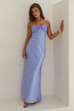 Load image into Gallery viewer, Kadie Off Shoulder Maxi Dress - Periwinkle/Lemon Polka
