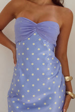 Load image into Gallery viewer, Kadie Off Shoulder Maxi Dress - Periwinkle/Lemon Polka
