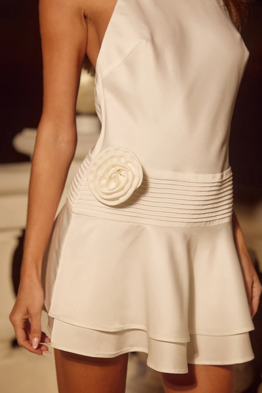 Laurel High Neck Layered Mini Dress - White