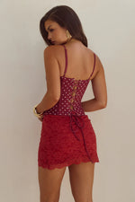 Load image into Gallery viewer, Valerie Lace Trim Bustier - Wine/White Polka
