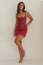 Load image into Gallery viewer, Valerie Lace Trim Bustier - Wine/White Polka

