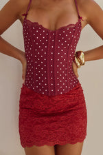 Load image into Gallery viewer, Valerie Lace Trim Bustier - Wine/White Polka
