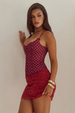 Load image into Gallery viewer, Valerie Lace Trim Bustier - Wine/White Polka
