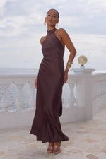 Load image into Gallery viewer, Arabelle High Neck Maxi Dress - Bitter Chocolate
