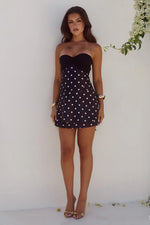 Load image into Gallery viewer, Kadie Off Shoulder Mini Dress - Black/White Polka
