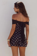 Load image into Gallery viewer, Kadie Off Shoulder Mini Dress - Black/White Polka
