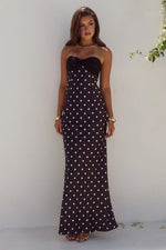 Load image into Gallery viewer, Kadie Off Shoulder Maxi Dress - Black/White Polka
