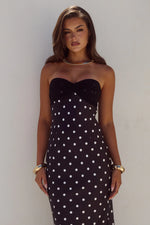 Load image into Gallery viewer, Kadie Off Shoulder Maxi Dress - Black/White Polka
