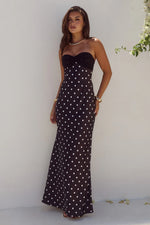 Load image into Gallery viewer, Kadie Off Shoulder Maxi Dress - Black/White Polka
