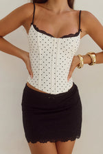 Load image into Gallery viewer, Valerie Lace Trim Bustier - White/Black Polka
