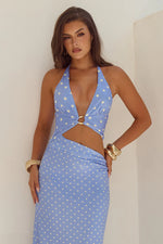 Load image into Gallery viewer, Lumia Halter Maxi Dress - Periwinkle/Lemon Polka
