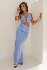 Load image into Gallery viewer, Lumia Halter Maxi Dress - Periwinkle/Lemon Polka
