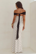 Load image into Gallery viewer, Kadie Off Shoulder Maxi Dress - White/Black Polka
