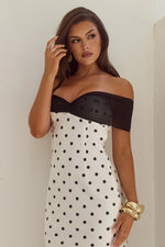 Load image into Gallery viewer, Kadie Off Shoulder Maxi Dress - White/Black Polka
