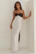 Load image into Gallery viewer, Kadie Off Shoulder Maxi Dress - White/Black Polka
