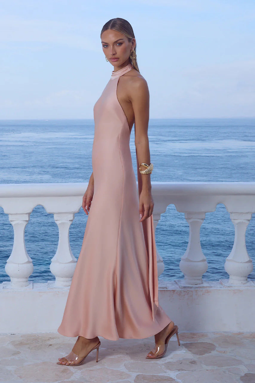Arabelle High Neck Maxi Dress - Peach