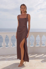 Load image into Gallery viewer, Esme High Split Maxi Dress - Bitter Chocolate
