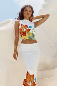 Primrose Maxi Skirt - White Flower