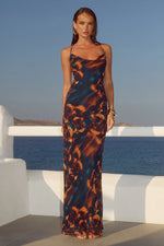 Load image into Gallery viewer, Brigette Cowl Cross Back Maxi Dress - Valina Orange
