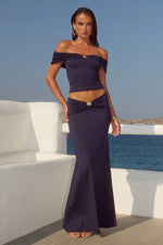Load image into Gallery viewer, Remina Low Waist Ruched Maxi Skirt - Navy
