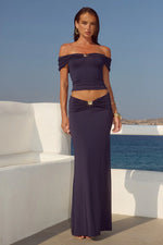 Load image into Gallery viewer, Remina Low Waist Ruched Maxi Skirt - Navy
