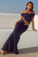 Load image into Gallery viewer, Remina Low Waist Ruched Maxi Skirt - Navy

