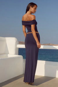 Remina Low Waist Ruched Maxi Skirt - Navy