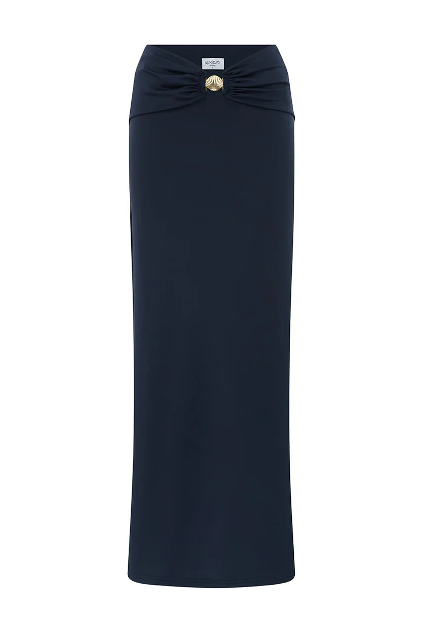 Remina Low Waist Ruched Maxi Skirt - Navy