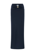 Load image into Gallery viewer, Remina Low Waist Ruched Maxi Skirt - Navy
