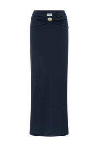 Remina Low Waist Ruched Maxi Skirt - Navy