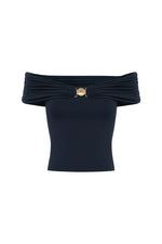 Load image into Gallery viewer, Remina Ruched Off Shoulder Top - Navy
