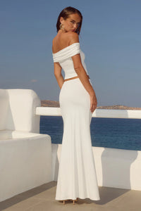 Remina Low Waist Ruched Maxi Skirt - White