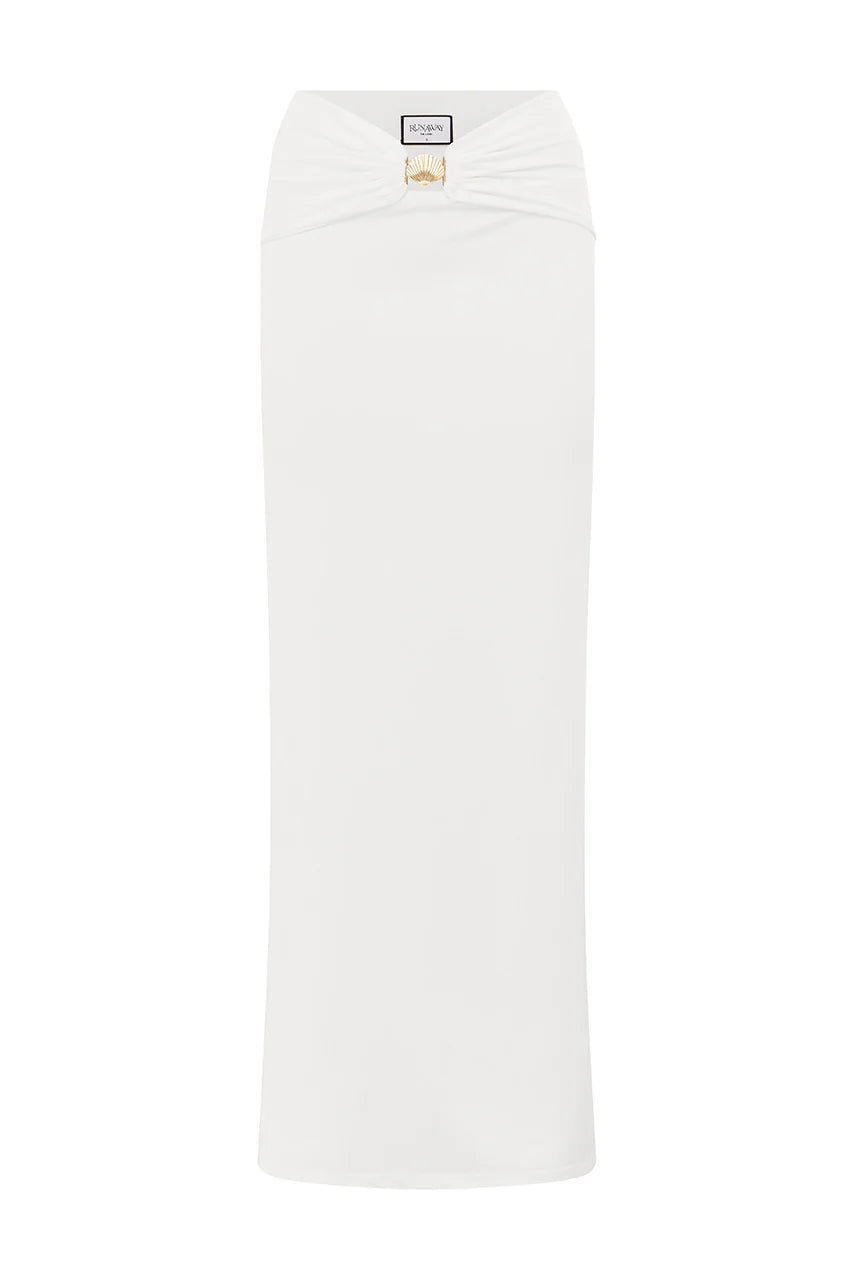 Remina Low Waist Ruched Maxi Skirt - White
