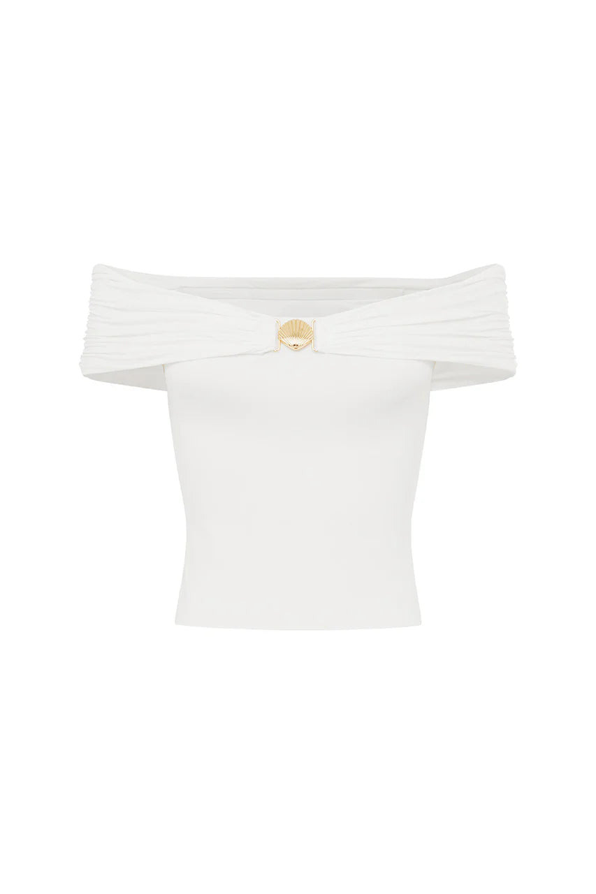 Remina Ruched Off Shoulder Top - White