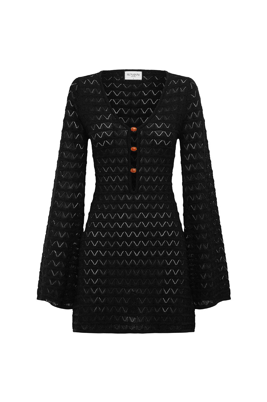 Nya Long Sleeve Knit Mini Dress - Black