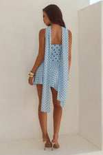 Load image into Gallery viewer, Alora Scoop Neck Mini Dress - Sky Blue/Choc Polka
