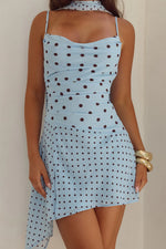 Load image into Gallery viewer, Alora Scoop Neck Mini Dress - Sky Blue/Choc Polka

