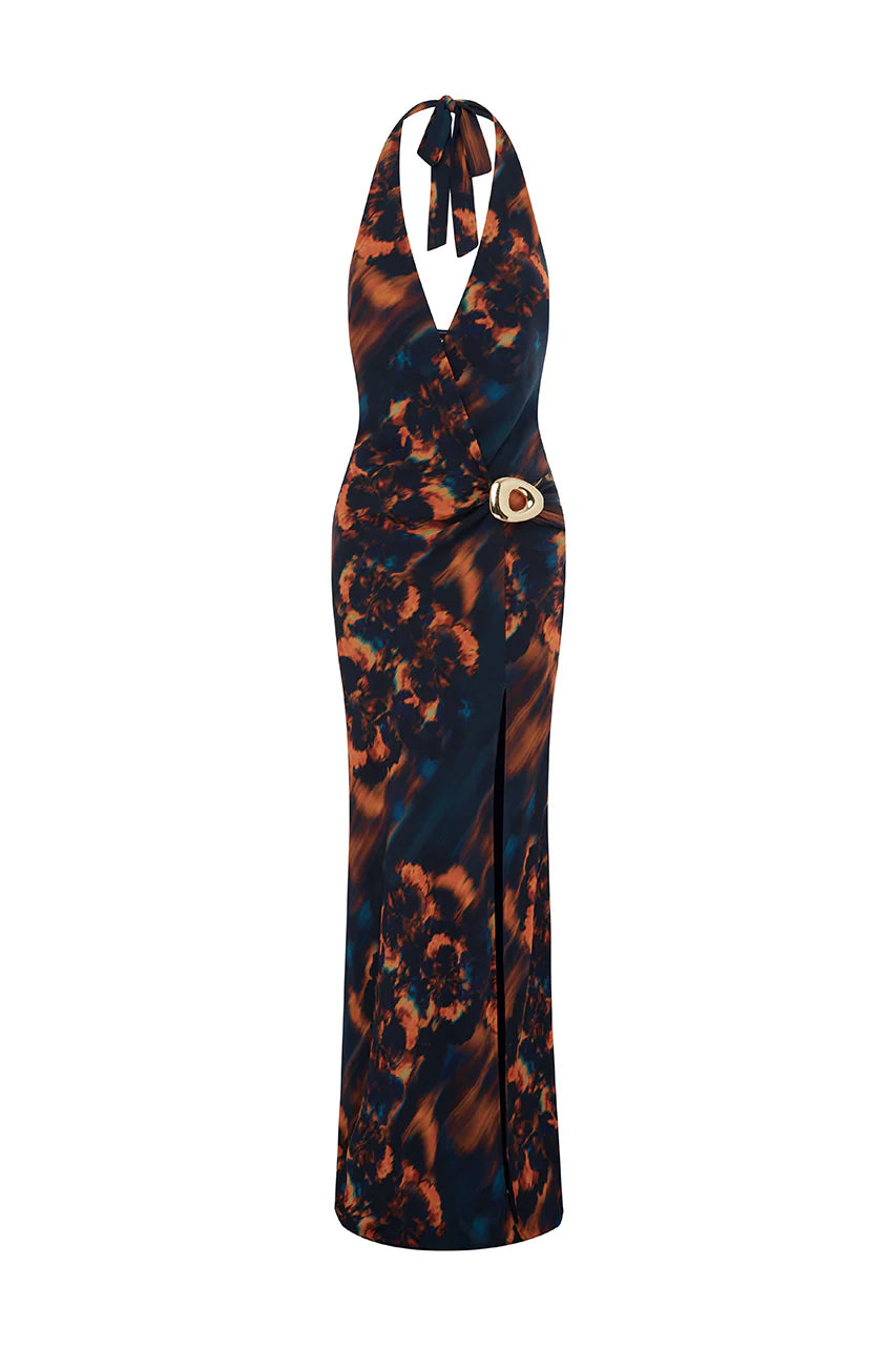 Mabella Halter Maxi Dress - Valina Orange