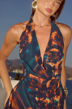 Load image into Gallery viewer, Imali Halter Cowl Mini Dress - Valina Orange
