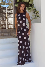 Load image into Gallery viewer, Tera High Neck Maxi Dress - Black/White Polka
