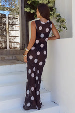 Load image into Gallery viewer, Tera High Neck Maxi Dress - Black/White Polka
