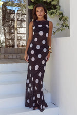 Load image into Gallery viewer, Tera High Neck Maxi Dress - Black/White Polka
