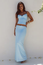 Load image into Gallery viewer, Georgina Low Waist Maxi Skirt - Blue/Choc Polka
