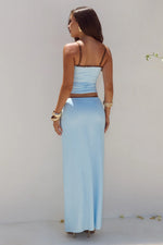 Load image into Gallery viewer, Georgina Low Waist Maxi Skirt - Blue/Choc Polka
