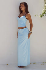 Load image into Gallery viewer, Georgina Low Waist Maxi Skirt - Blue/Choc Polka
