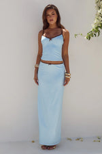 Load image into Gallery viewer, Georgina Low Waist Maxi Skirt - Blue/Choc Polka
